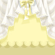 Illustration: Yellow background with lace curtains and bow Yellow background with lace curtains and bow