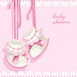 Baby shower card with pink booties and lace