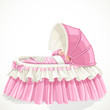 Baby in pink cradle isolated on white background