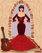 Vector: Spanish flamenco girl with guitar, vector illustration Spanish flamenco girl with guitar, vector illustration