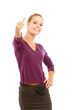Photo: A young woman showing ok, isolated on white background A young woman showing ok, isolated on white background