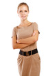 Photo: A young woman standing with folded arms A young woman standing with folded arms