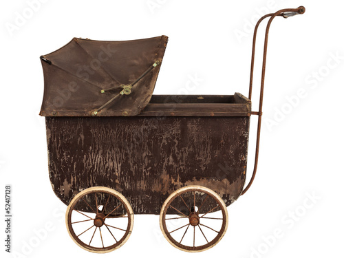 Photo: Nineteenth Century baby pram isolated on white Nineteenth Century baby pram isolated on white