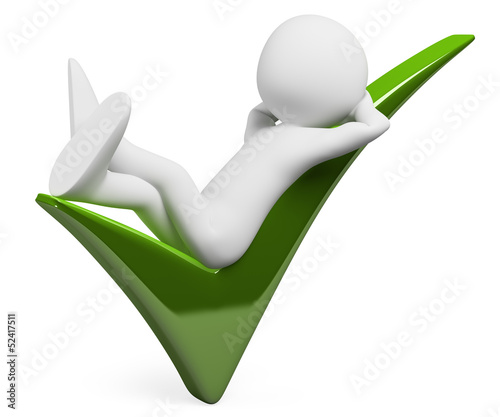 Illustration: 3D white people. Resting on a check mark 3D white people. Resting on a check mark