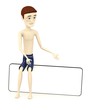 3d render of male swimmer with empty board
