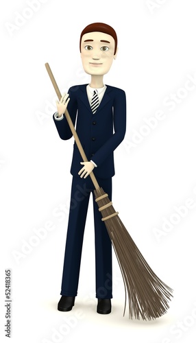 Illustration: 3d render of cartoon character with besom 3d render of cartoon character with besom