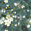 Forest white flowers / Floral decorative wallpaper
