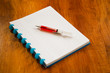 Scribbling-block and ball-point on table
