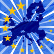 blue background with european union map and yellow stars