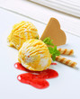 Photo: Ice cream with raspberry sauce Ice cream with raspberry sauce