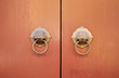 Chinese traditional door with lion knocker, Phuket Thailand.
