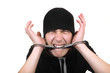 Man Gnaw his Handcuffs