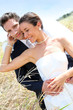 Bride and groom on their wedding day