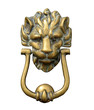 Isolation Of A Ornate Brass Lion Door Knocker WIth Clipping Path