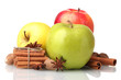 Cinnamon sticks, apples, nutmeg and anise isolated on white