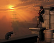 Pirate Captain Waiting on the Docks at Sunset