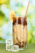 Delicious fruit smoothie on bright background