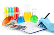 Hand scientist writing formulas isolated on white