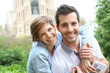 Portrait of cheeful couple in Barcelona