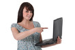 Woman pointing at a laptop