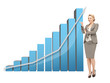 businesswoman pointing at big 3d chart