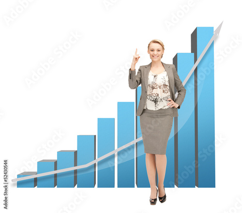 Photo: businesswoman with big 3d chart businesswoman with big 3d chart