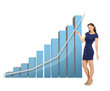 businesswoman pointing at big 3d chart