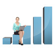businesswoman sitting on big 3d chart