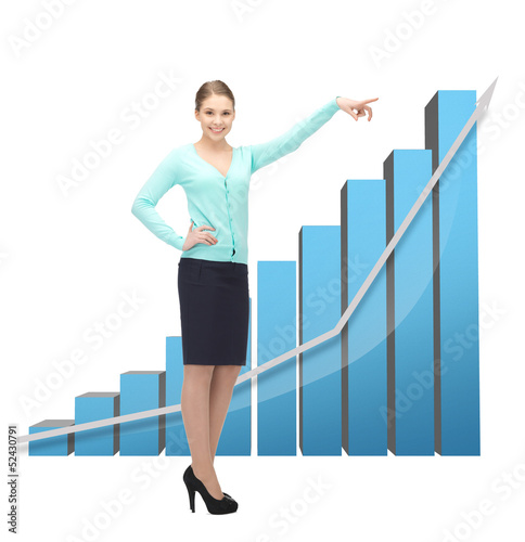 Photo: businesswoman pointing at big 3d chart businesswoman pointing at big 3d chart