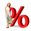 Photo: woman with shopping bags and percent signs woman with shopping bags and percent signs