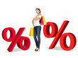 Foto: woman with shopping bags and percent signs woman with shopping bags and percent signs