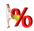 woman with shopping bags and percent signs