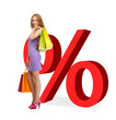 woman with shopping bags and percent signs