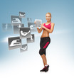 woman with tablet pc and virtual application