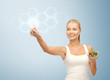woman with salad and virtual screen