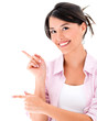 Casual woman pointing to the side