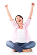 Happy woman with arms up
