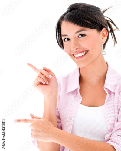 Photo: Casual woman pointing to the side Casual woman pointing to the side