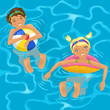 Two kids swimming in the sea or pool