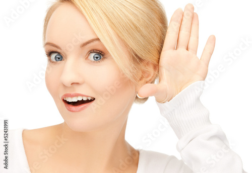 Photo: happy woman listening gossip happy woman listening gossip