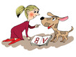 Girl reading a book with dog, cartoon