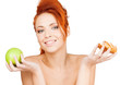 pretty woman with apple and cake