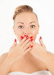 Young woman with red lips and manicure