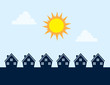 Houses Silhouettes during the day with sun