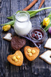 Photo: Fresh healthy milk and muffins Fresh healthy milk and muffins