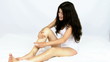 Woman suffering shaving leg