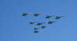 Russian military aircrafts fly in formation over Red Square