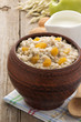 bowl of oatmeal on wood