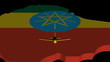 Plane taking off from Ethiopia map flag animation