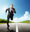 business man run on the road